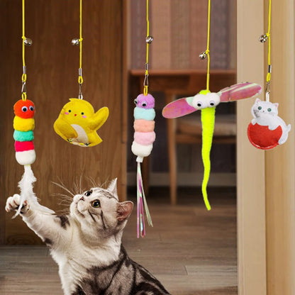 Elastic Hanging Cat Door Toy with Feather Wand