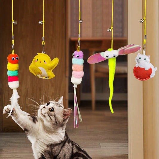 Elastic Hanging Cat Door Toy with Feather Wand