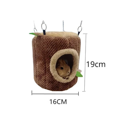 Tree Stump Shape Hammock – Warm Cotton Pet House for Small Animals