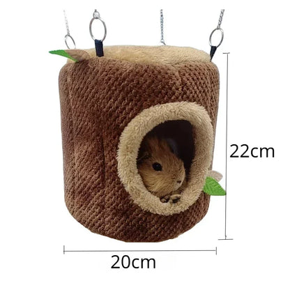 Tree Stump Shape Hammock – Warm Cotton Pet House for Small Animals