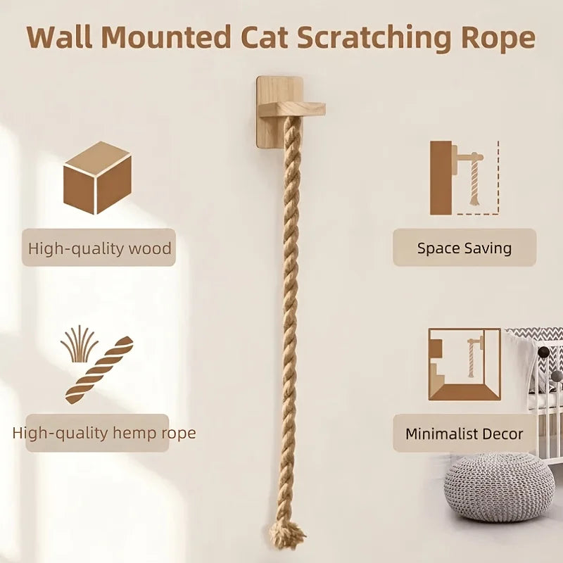 ClawClimb Wall-Mounted Cat Rope & Wood Scratcher