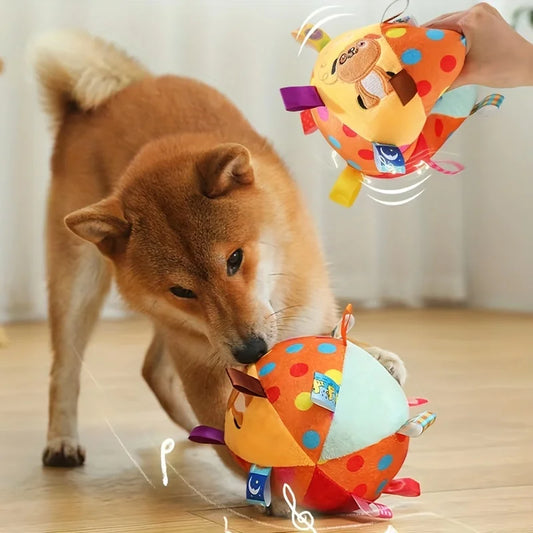 Interactive Chew-Resistant Dog Ball with Plush Handle
