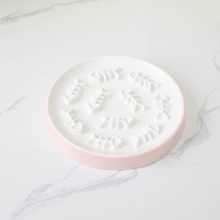 Ceramic FishBone Slow Feed Pet Bowl